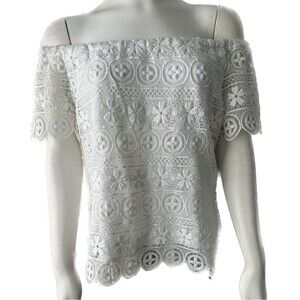 BB Dakota Women's White Off Shoulder Boho Floral Intricate Crochet Lace Top S